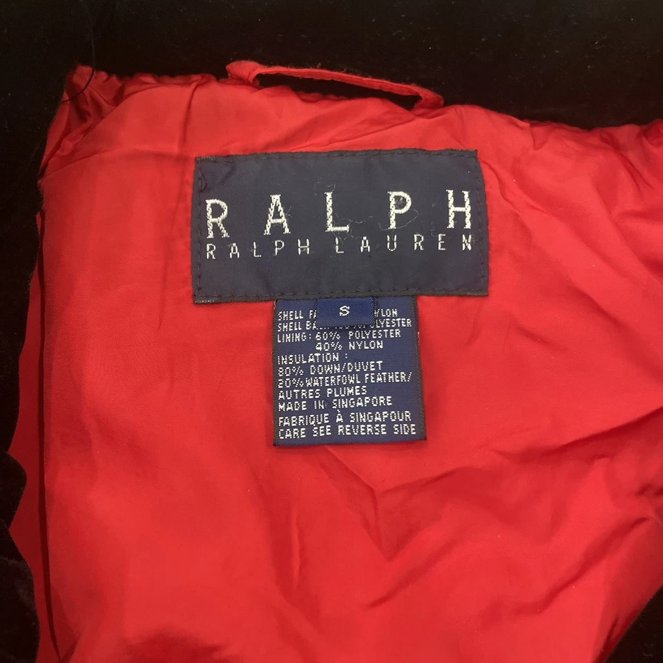 CHAQUETA DE INVIERNO ACOLCHADA DE TERCIOPELO NEGRA VINTAGE RALPH LAUREN TALLA PEQUEÑA HALLAZGO RARO Foto 3 de 4
