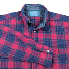 Men's Vintage Pendleton Flannel Button Up Shirt Sz L Pure Virgin Wool Plaid USA