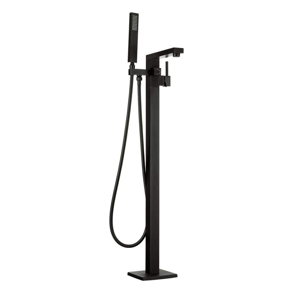 AKDY Freestanding Roman Tub Faucet Floor Mount 1-Handle Filler Hand Shower Black