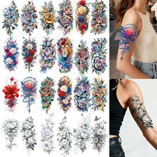 Watercolor 3D Flowers Temporary Sleeve Tattoos For Women Adults, Realistic Snake