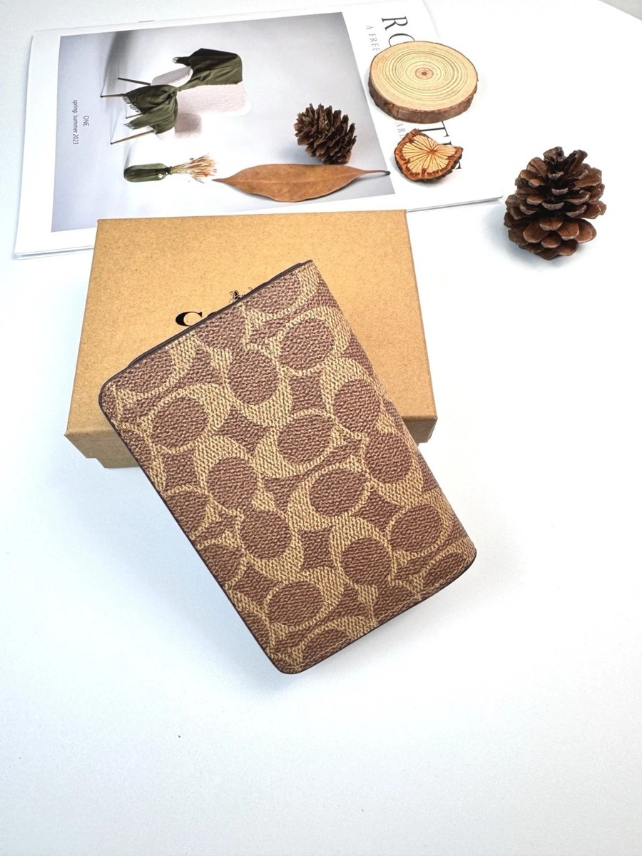 Coach Medium Corner Zip Wallet In Signature Canvas khaki