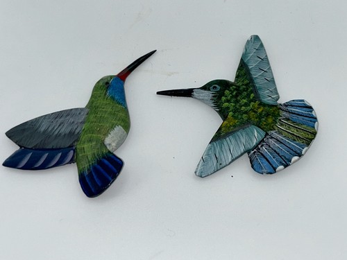 2 Hummingbird Magnets Hand Painted Vintage