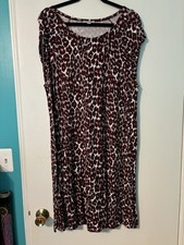 Loft Cheetah/Leopard Print Dress Womens XL Burgundy Wine Rayon Knit Soft Stretch