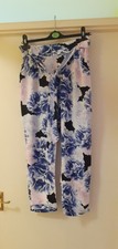 DOROTHY PERKINS blue floral Trousers with tie size 12 waist 28"