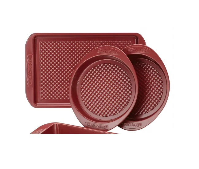 Faberware 3-Piece Non-Stick Bakeware Set Cranberry Red 10"x15" Cookie Cake Pans
