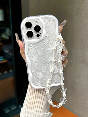 Glossy Cream Swirl Ocean Motiv Hülle mit gewelltem Rand für iPhone Galaxy Redmi