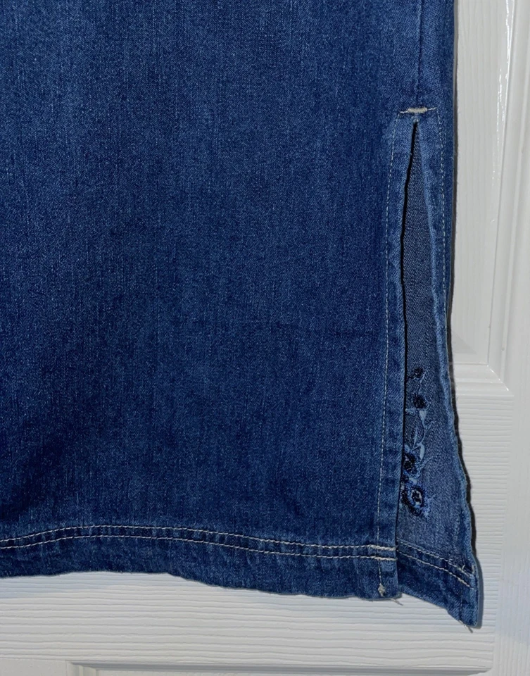 White Stag Jean Skirt Womens Embroidery Blue Straight Box Pockets Size 14 - Image 4 of 4