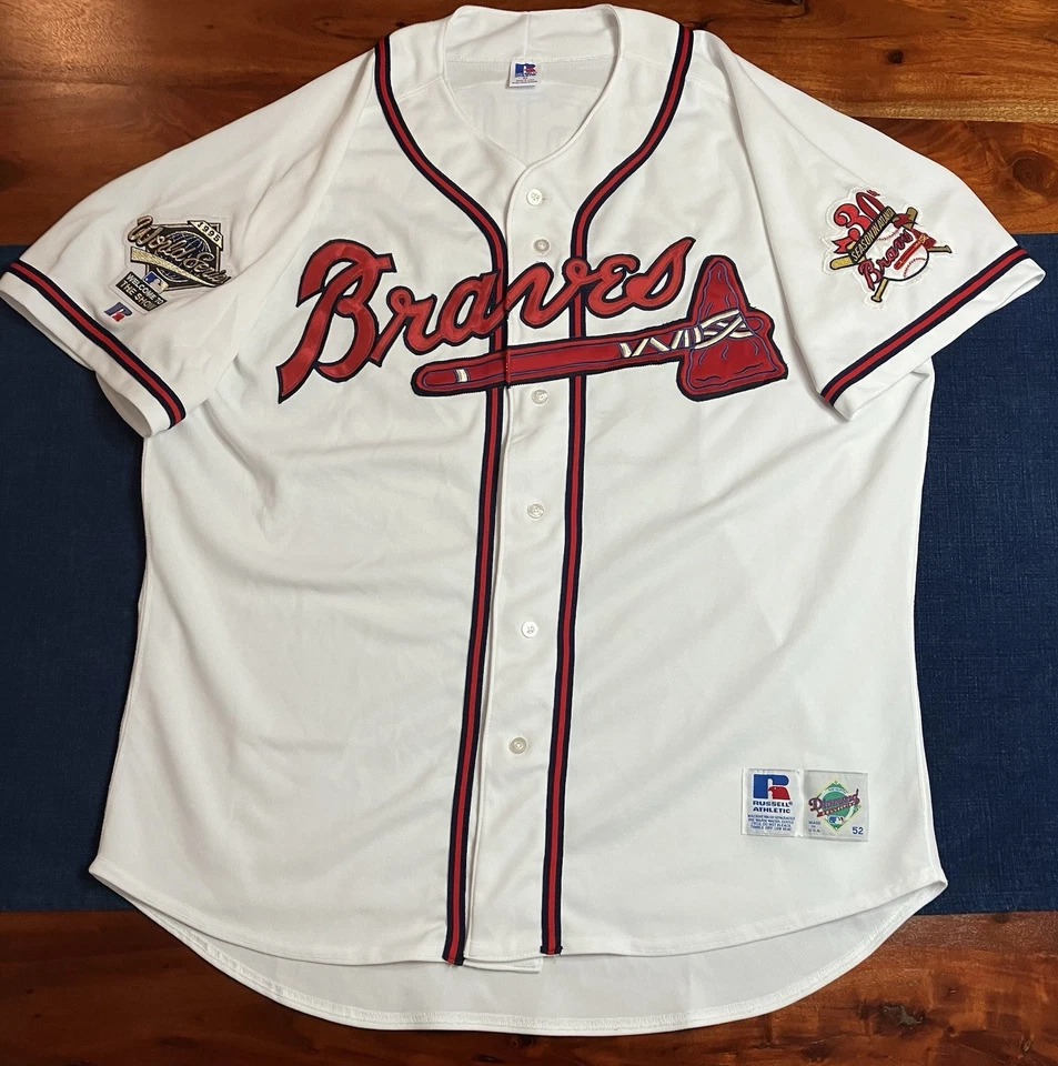 Camiseta deportiva David Justice de colección auténtica Atlanta Braves Russell Athletic MLB 52 XXL 95 Foto 2 de 4