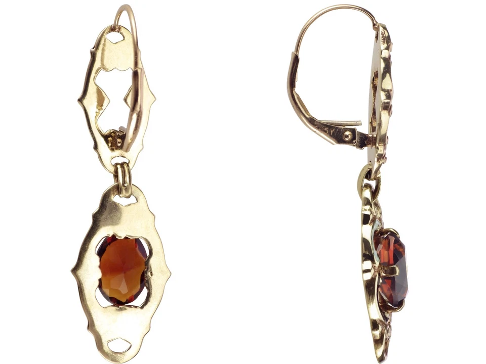 Art Déco 585 Gelb Gold 2,0 ct Madeira Citrin Emaille Damen Ohrringe um 1930! - Bild 2 von 4