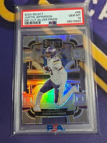 2023 Panini Select - Concourse Justin Jefferson #65 Die Cut Silver Prizm PSA 10