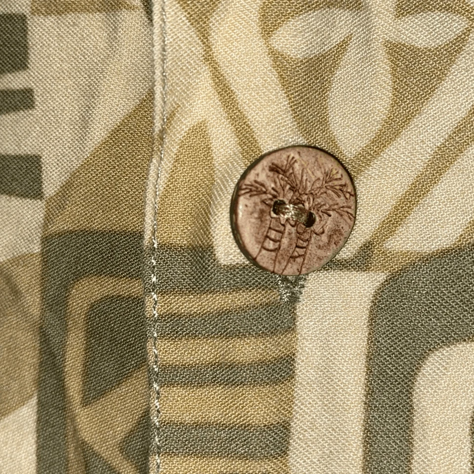 Camisa Aloha Hawaiana Viscosa Bambú Azul Paraíso Usada en Excelente Condición Geometría Tropical Foto 3 de 4