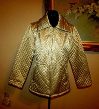Montanaco Sz M Gold Quilted Zip Ft/4 Zip Pocket Jacket/hidden Toggle Drawstring