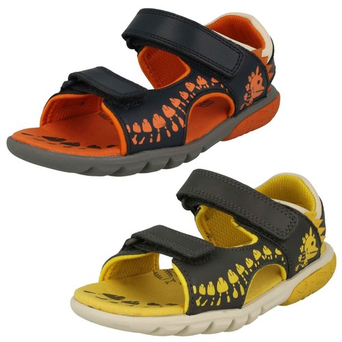 Boys Clarks Rocco Surf Navy Or Grey Leather Casual Sandals