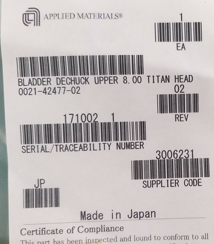 AMAT 0021-42477 BLADDER DECHUCK UPPER 8.00 TITAN HEAD, NEW - Picture 3 of 3