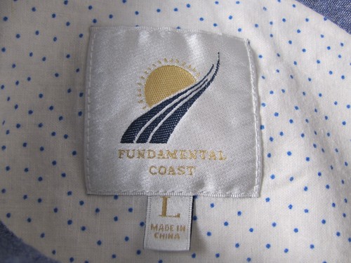 Fundamental Coast Men's Large White w/ Blue Dots Linen/Cotton Short Sleeve Shirt - Picture 3 of 3