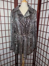 AMAZING Chicos All Sequin Glam Snakeskin Long Jacket Coat Lightweight Cool