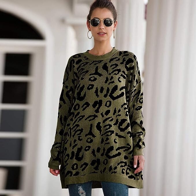 Women's Leopard Print Pullover Top - Crew Neck 1/4 Sleeve Knit Blouse (Large) - View #12