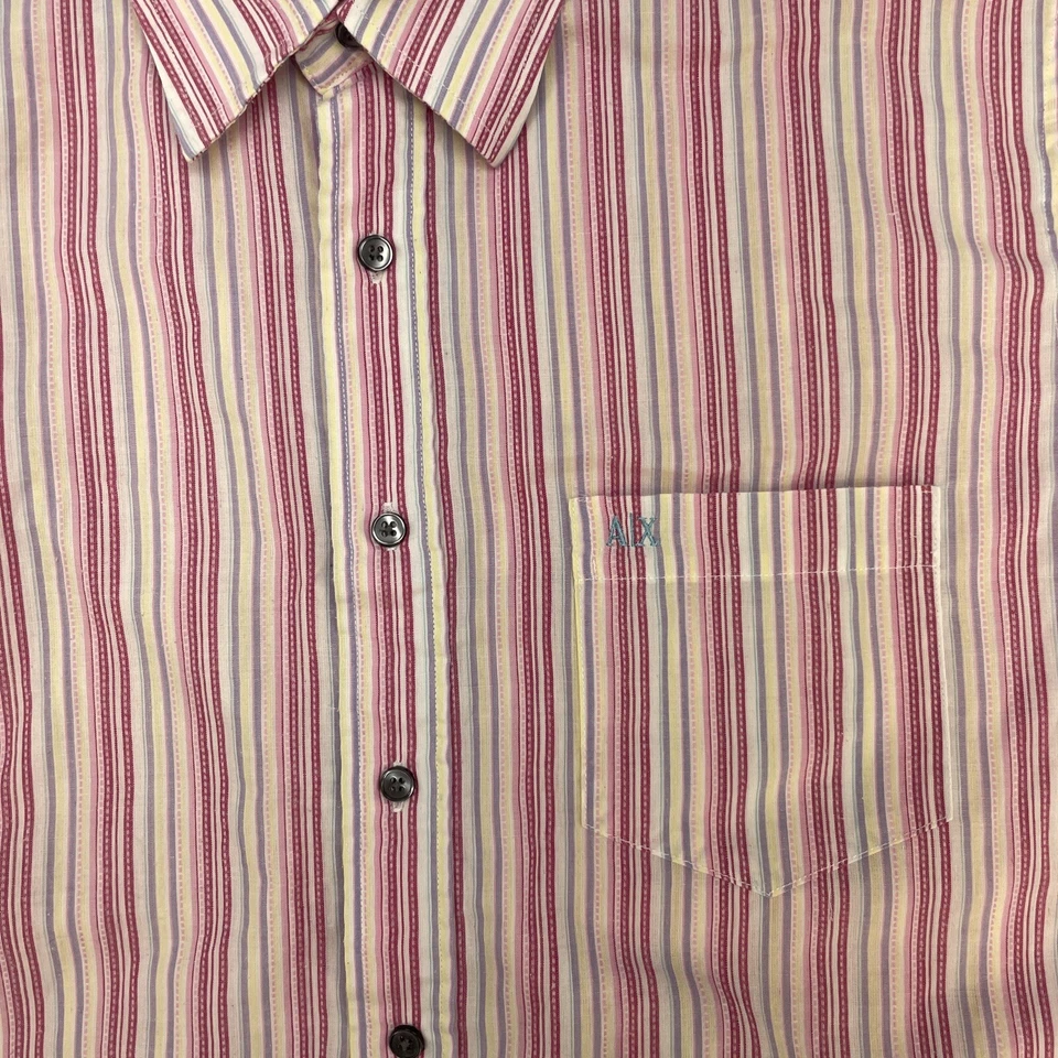 A X Armani Exchange Button Up Short Sleeve Men’s XL Pink/yellow/purple Striped - Image 4 of 4