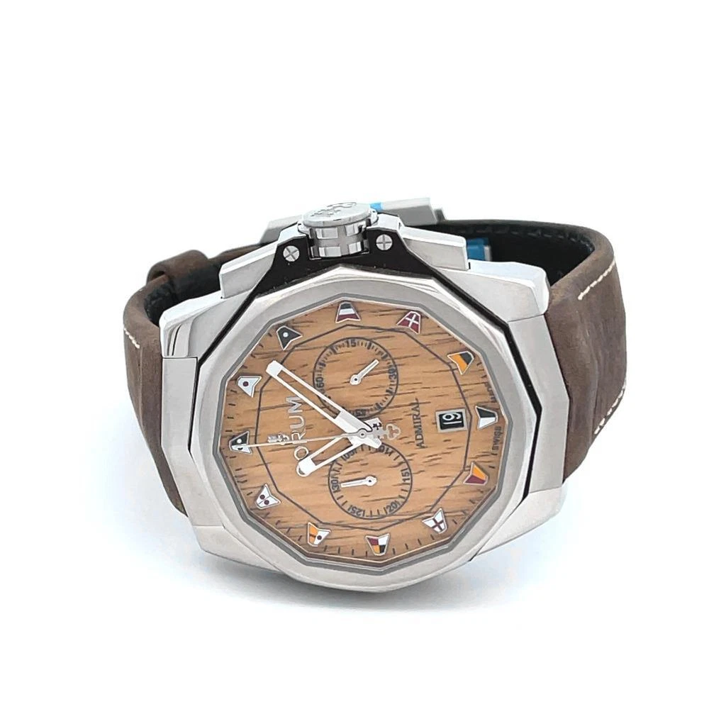 NEW CORUM ADMIRAL 45MM WOOD DIAL CHRONO STEEL WATCH REF A116 03574