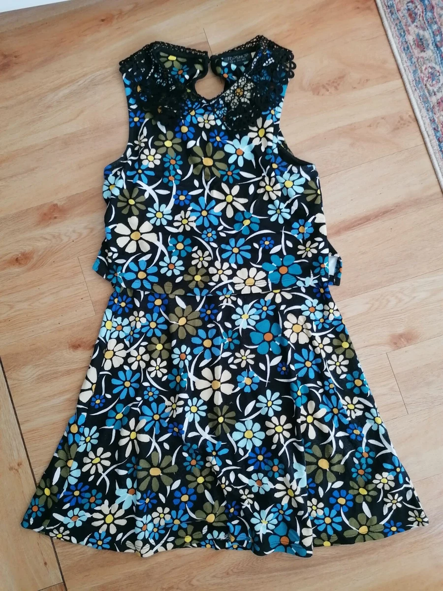 Topshop blue floral sleeveless best sale dress