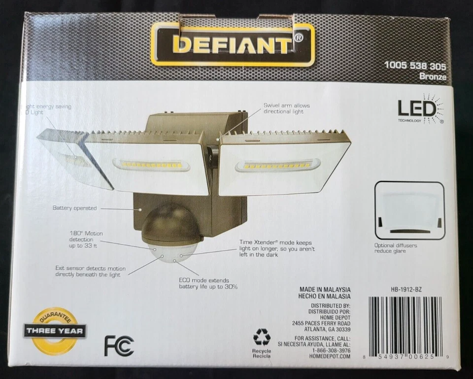Defiant Bronze Triple Battery Motion Sensor Outdoor Integrated LED Flood Lights - Image 2 of 2