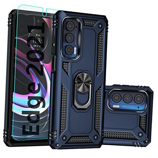 Moto Edge 2021 Case,Moto Edge 5G UW Case with Screen Protector,[Military Blue