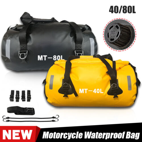 Motorcycle Waterproof Luggage Outdoor Dry Roll Pack Bag Black/Yellow 40L/80L - Afbeelding 1 van 15