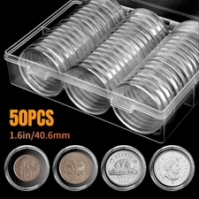 50Pcs 40.6mm Coin Storage Box Capsules Collection Holder for US Silver Eagle 1Oz