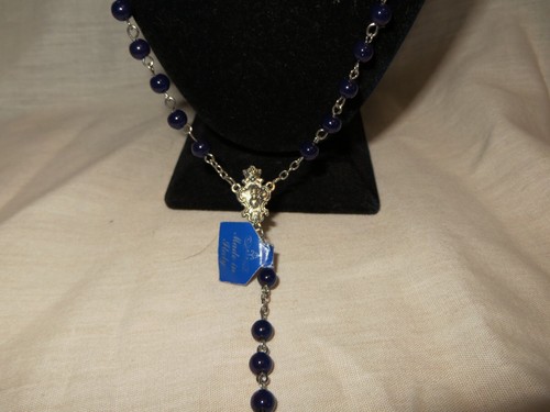 New Roman Catholic Lady of Fatima Rosary Made in Italy Blue Beads Silver Metal - Bild 9 von 13
