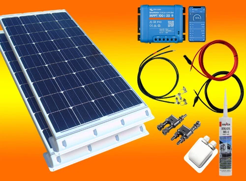 BAU-TECH SOLARENERGIE 200Watt Smart Wohnmobil Solaranlage Set mit Victron 75/15 MPPT inkl. Bluetooth