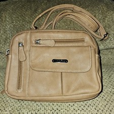 MultiSac Brown Camel Zippy Triple Compartment Crossbody Faux Leather Bag EUC