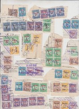 Stamp duty Tasmania 1935-40 various values 55 WAGES TAX overprints all on piece