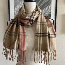 NEW Cejon Unisex Made in Italy Plaid Beige Scarf Fringe