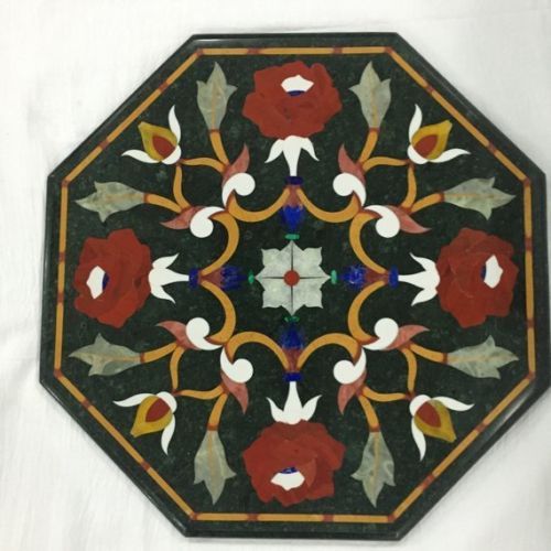 18-inch handmade marble tabletop with semi-precious stone pietra dura inlay art