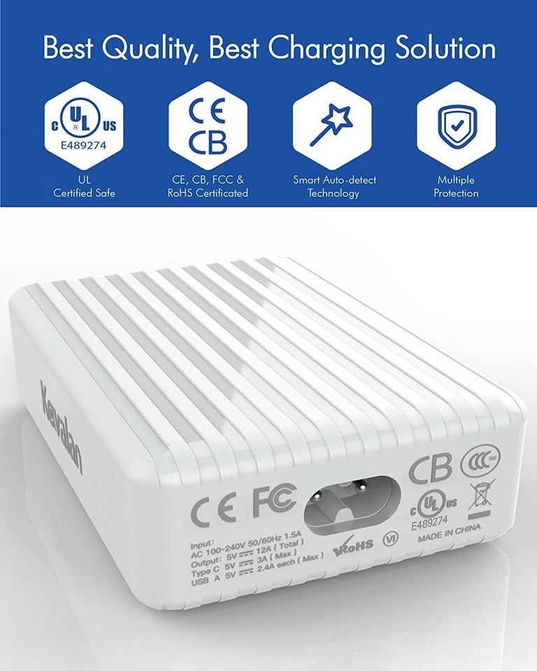 KAVALAN 6-Port USB A,C,Charger for Samsung Note Fold S24 S23 S22 S21 PLUS ULTRA - Image 3 of 4
