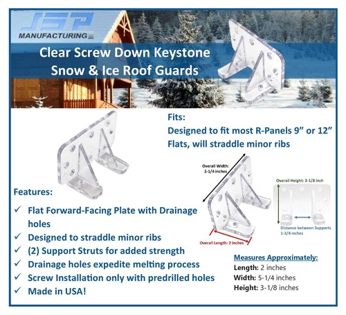 (1) Clear Screw Fasten Keystone Snow & Ice Roof Guards for Sliding Snow Buildup - Picture 9 of 10