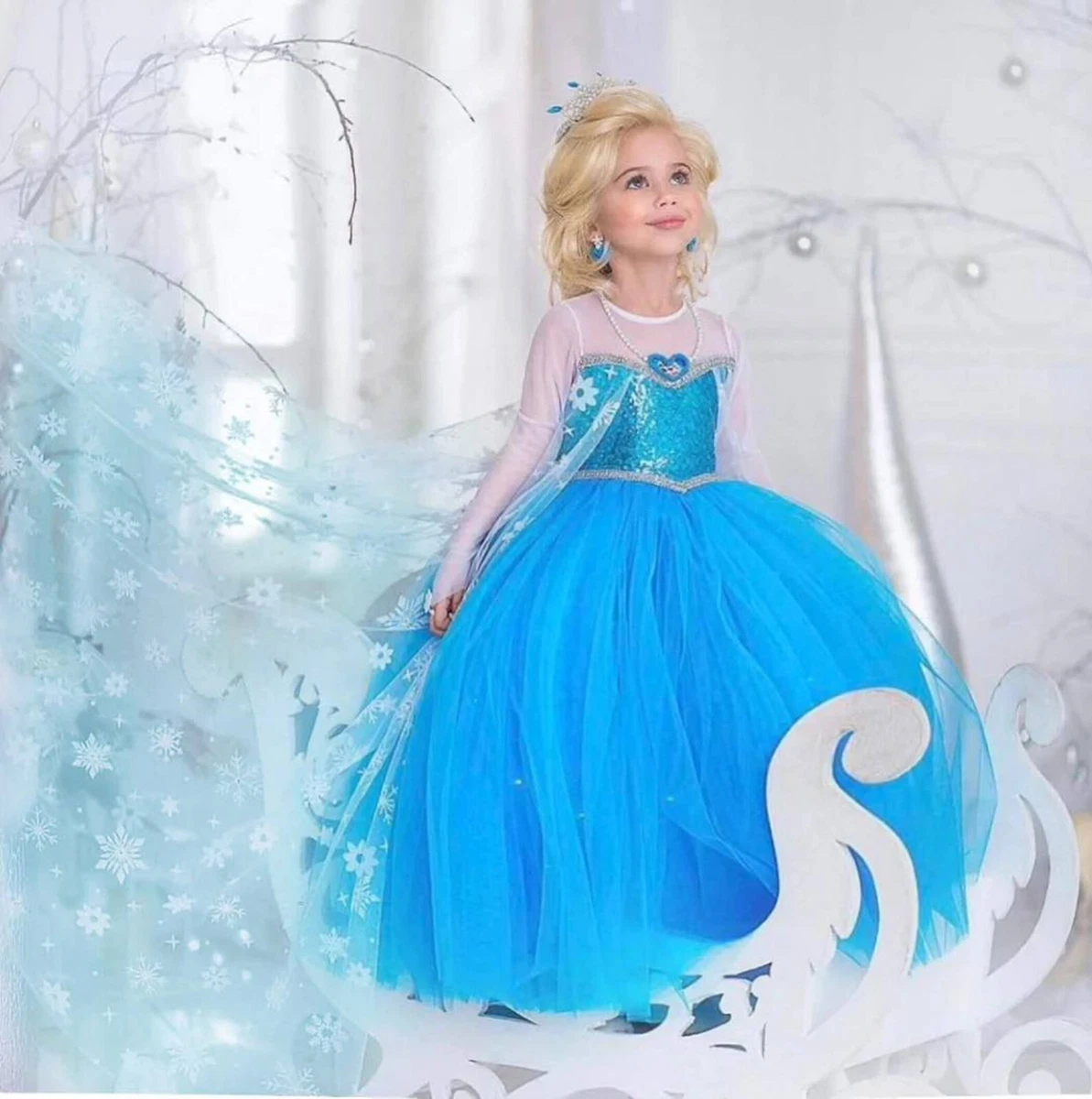 Elsa Costume Elsa Birthday Dress Party Gown Ice Blue Tutu Dress