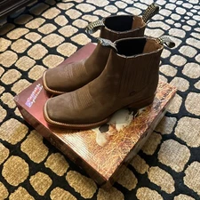 MEN'S PATRON BOTIN WESTERN ANKLE HALF BOOT NOBOUCK LEATHER SQUARE TOE BOTAS