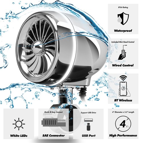 Waterproof Bluetooth Motorcycle Stereo LED Speakers Audio System Harley Chrome - Picture 6 of 9