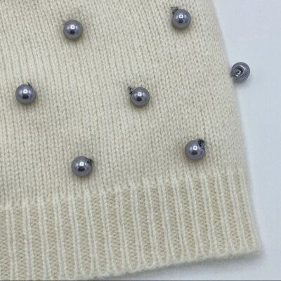 NWT Quinn Cream Grey Pearl Trim Cashmere Beanie | eBay