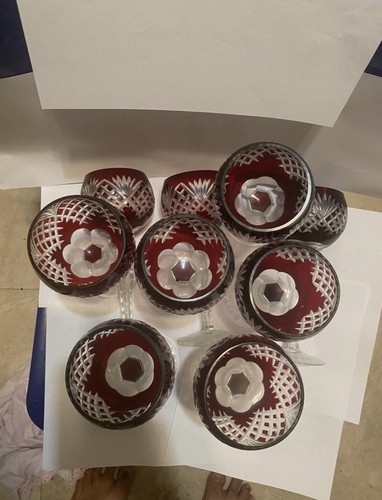 RUBT RED CUT TO CLEAR hand blown antique VINTAGE Bohemian wine goblets 8.5