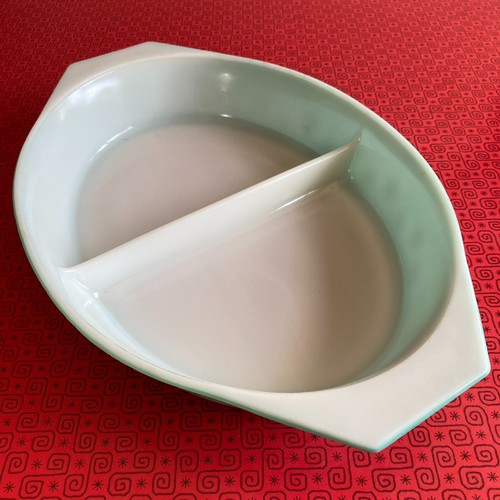 JAJ Pyrex türkis fröhlich Schneeflocke oval geteilte Servierschale MCM C. 50er ohne Deckel - Bild 3 von 6