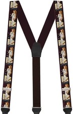 SUSPENDERS BIRTH OF VENUS BOTTICELLI GOLD BURGUNDY SILK