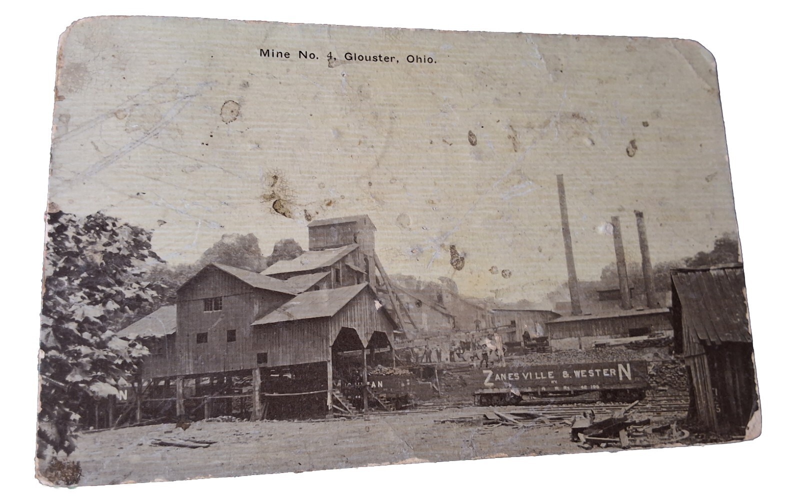 GLOUSTER OHIO COAL MINE 4MINING BUILDINGSRAILROADTRAIN ZANESVILLE