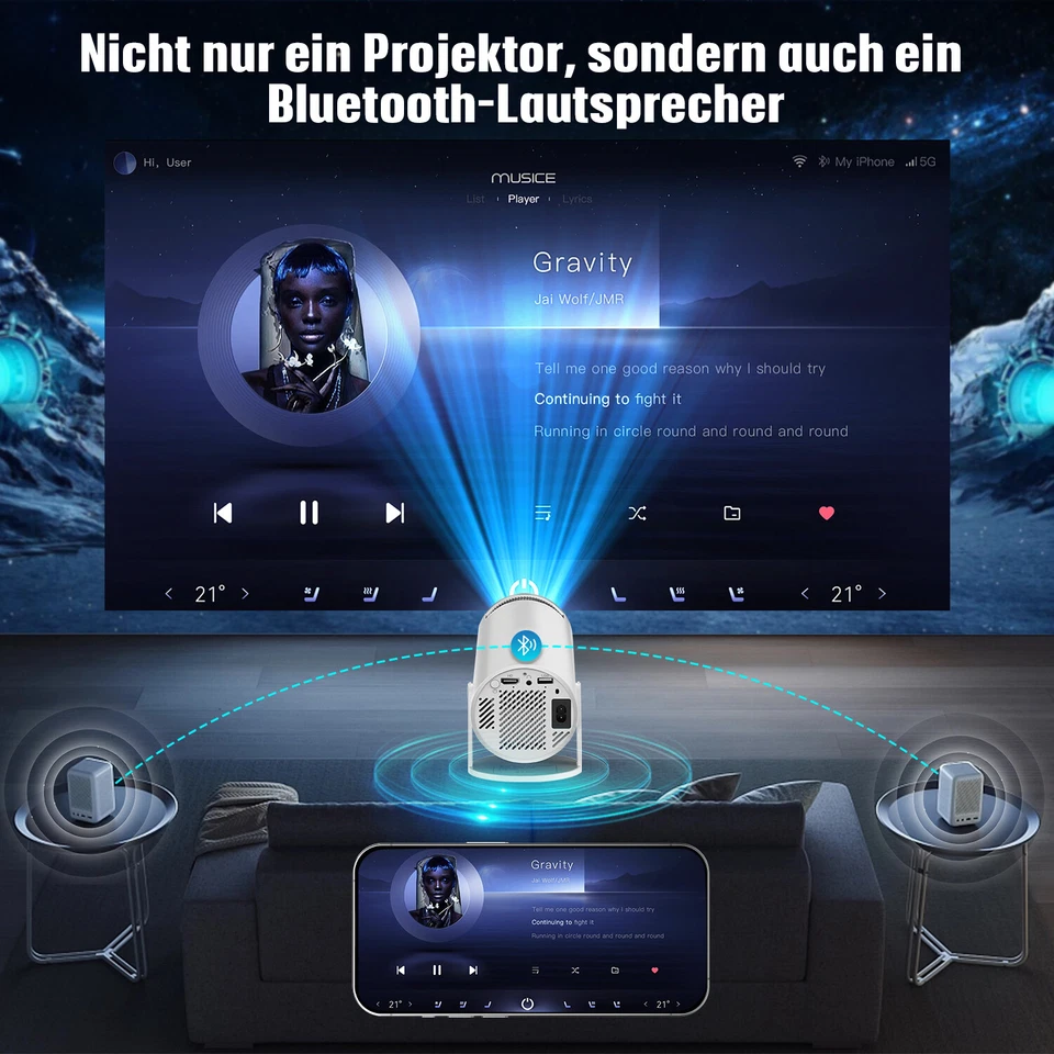 Mini 4K Beamer UHD Heimkino Projektor LCD 5G WiFi Bluetooth Android Taschenkino - Bild 2 von 4