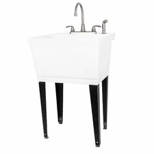 Tehila Utility Sink with Stainless Finish Faucet & Side Sprayer 19 Gallon - Whit