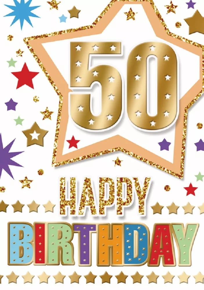 Happy 50th Birthday. Fun Star Design Card For Age 50 Male