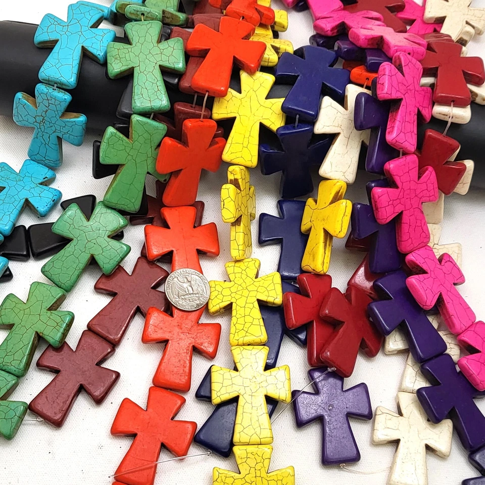 Cuentas cruzadas grandes Howlite turquesa 35 mm 50 mm amarillo negro blanco naranja 8 piezas Foto 2 de 2