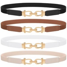4 Pack Women's Elastic Skinny Belt Fashion Alloy Buckle Stretchy Thin Waist B...