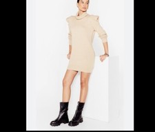 Nasty Gal Puff Shoulder Turtleneck Sweater Dress Beige Tan M
